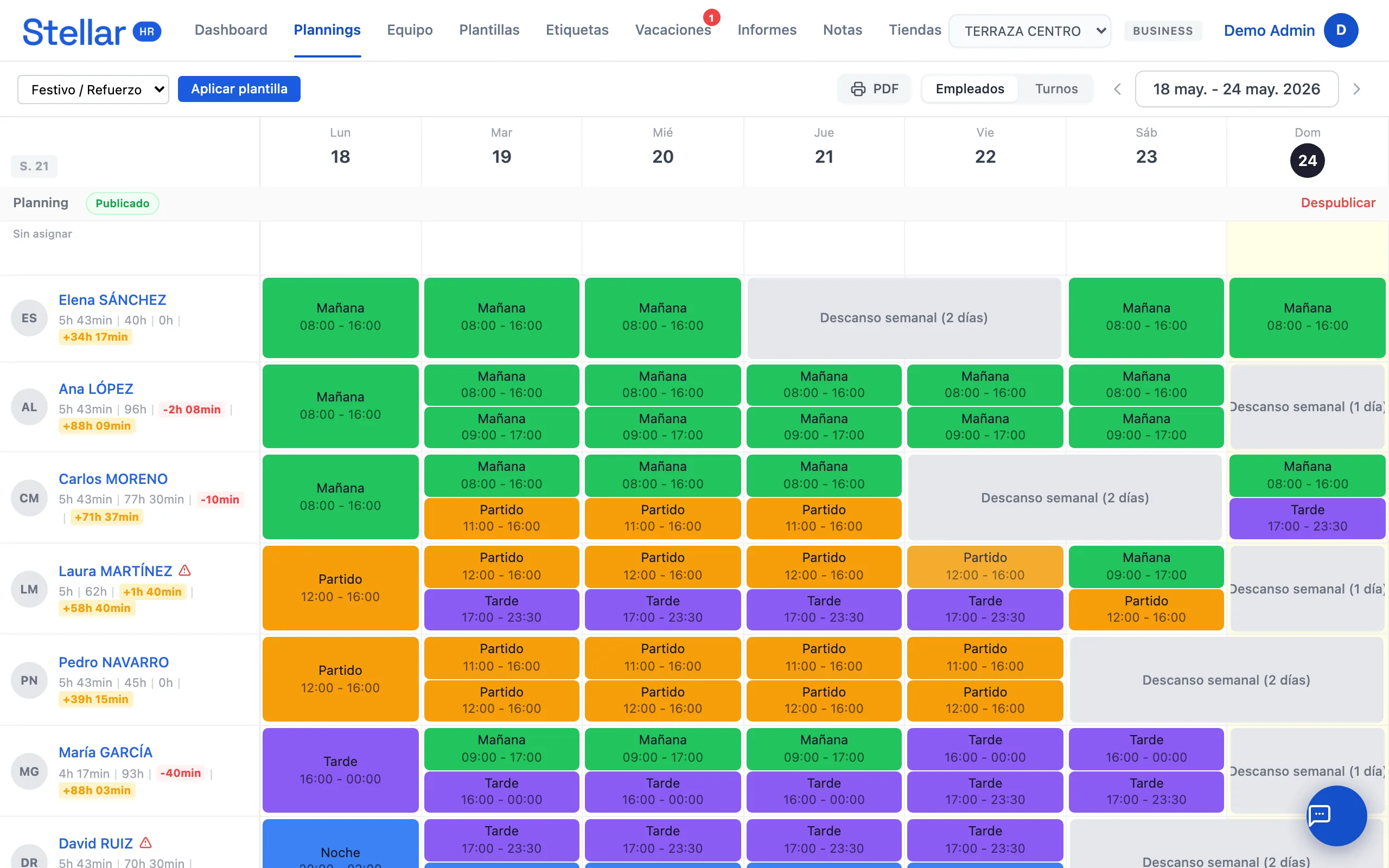 Planning de turnos en Stellar HR