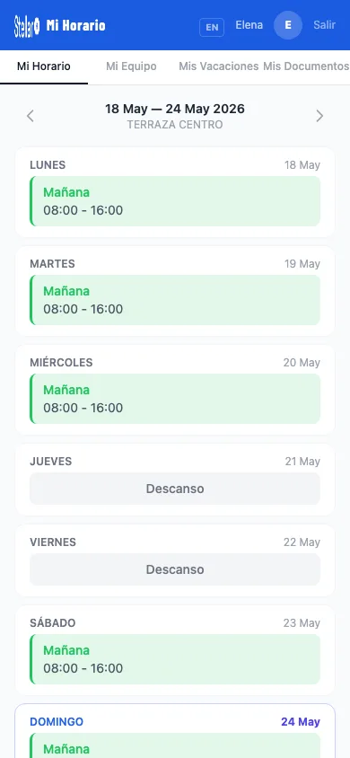 Portal del empleado — horario semanal