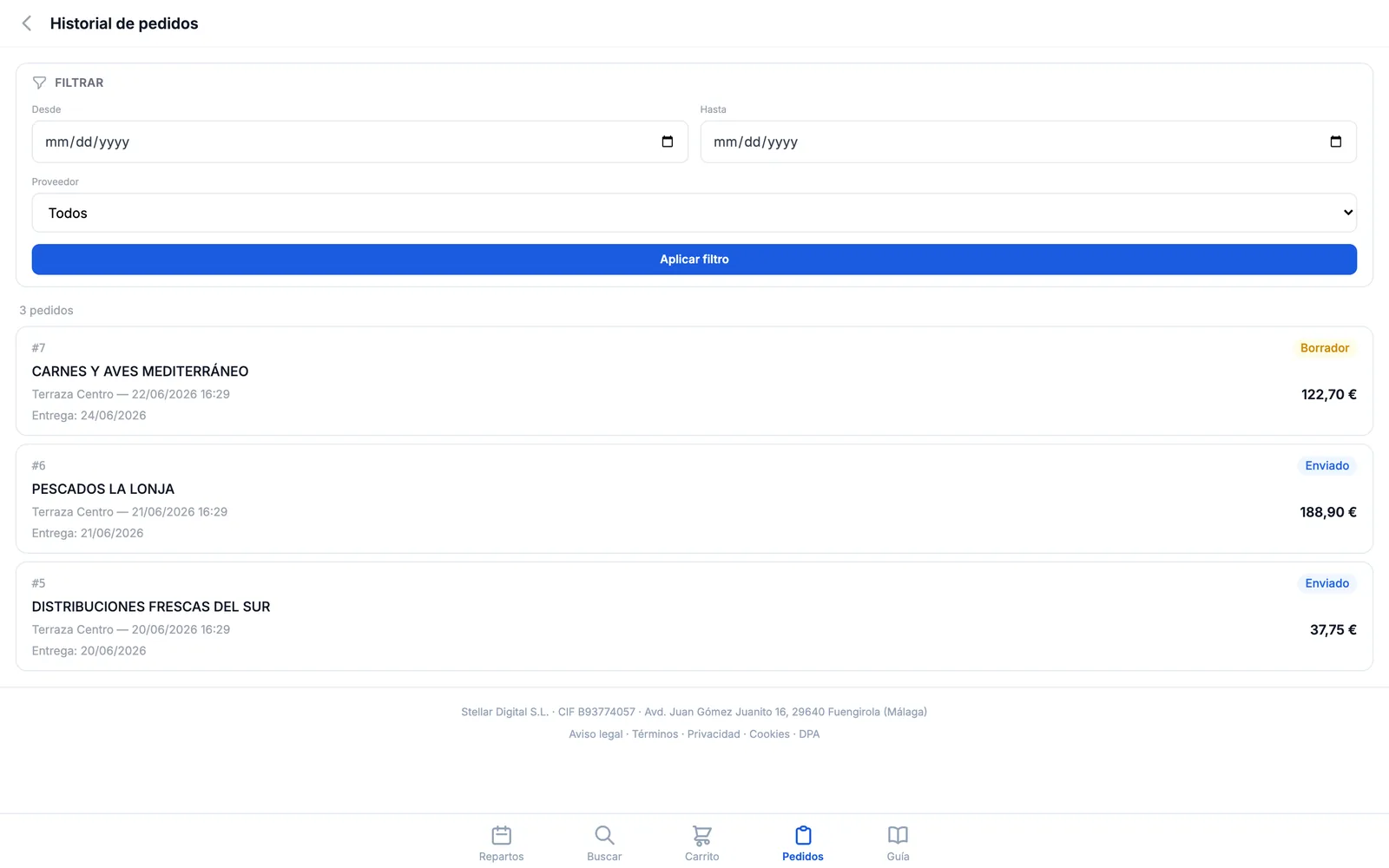 Order history in Stellar Order with filters