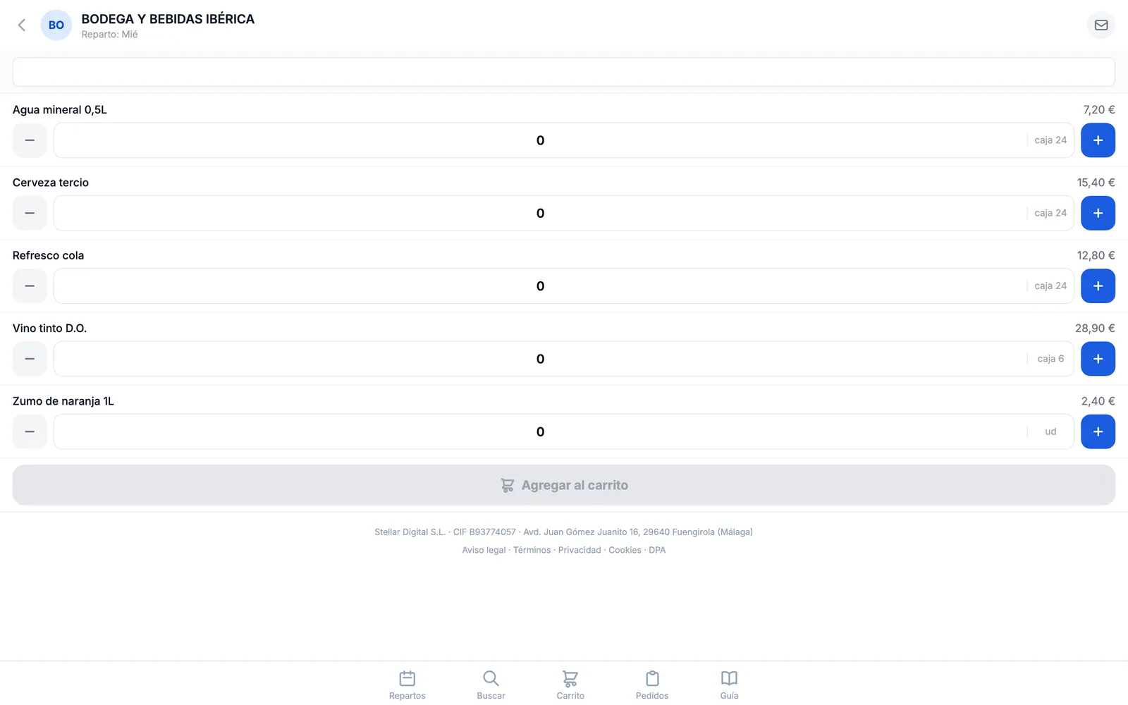 A supplier's catalogue in Stellar Order with prices and quantities