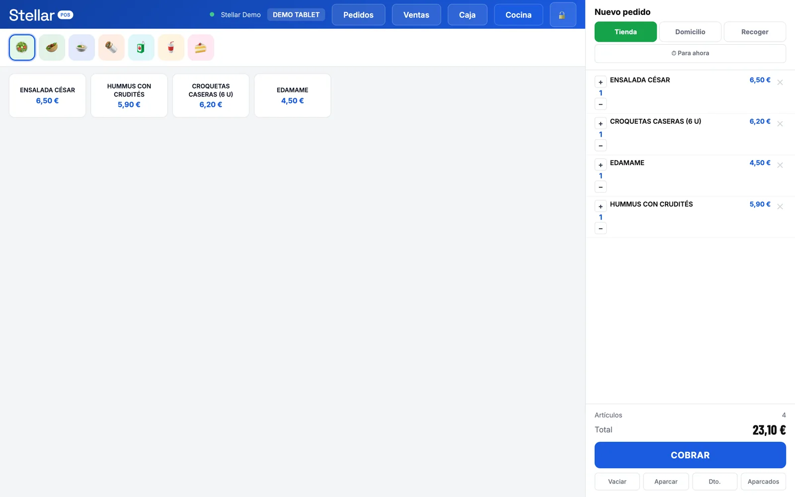 Stellar POS terminal with a five-line order in progress