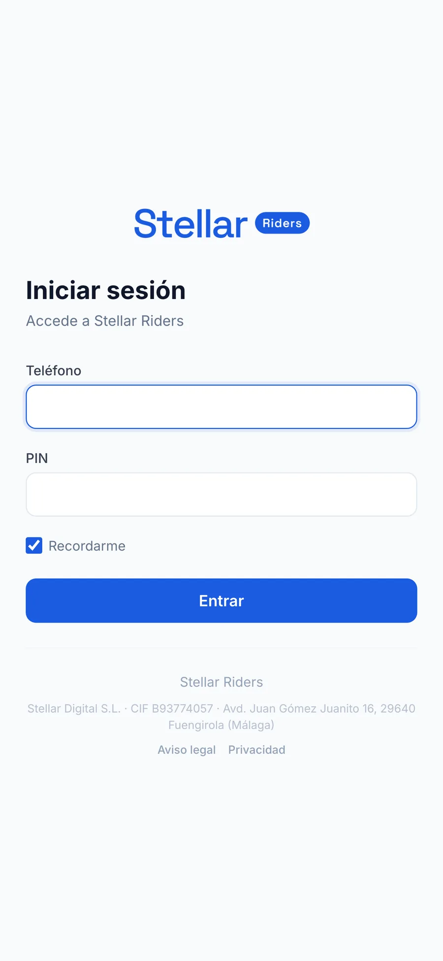 A rider's login screen in Stellar Riders