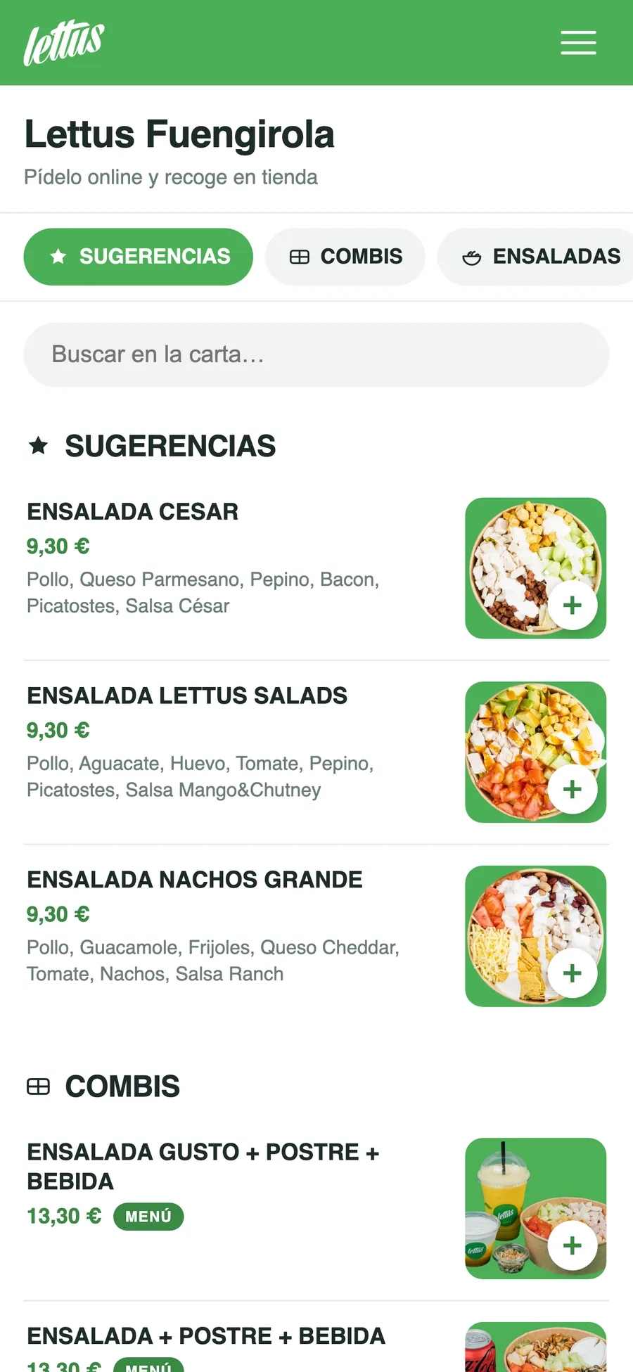 A restaurant's online menu in Stellar Store, viewed on a phone