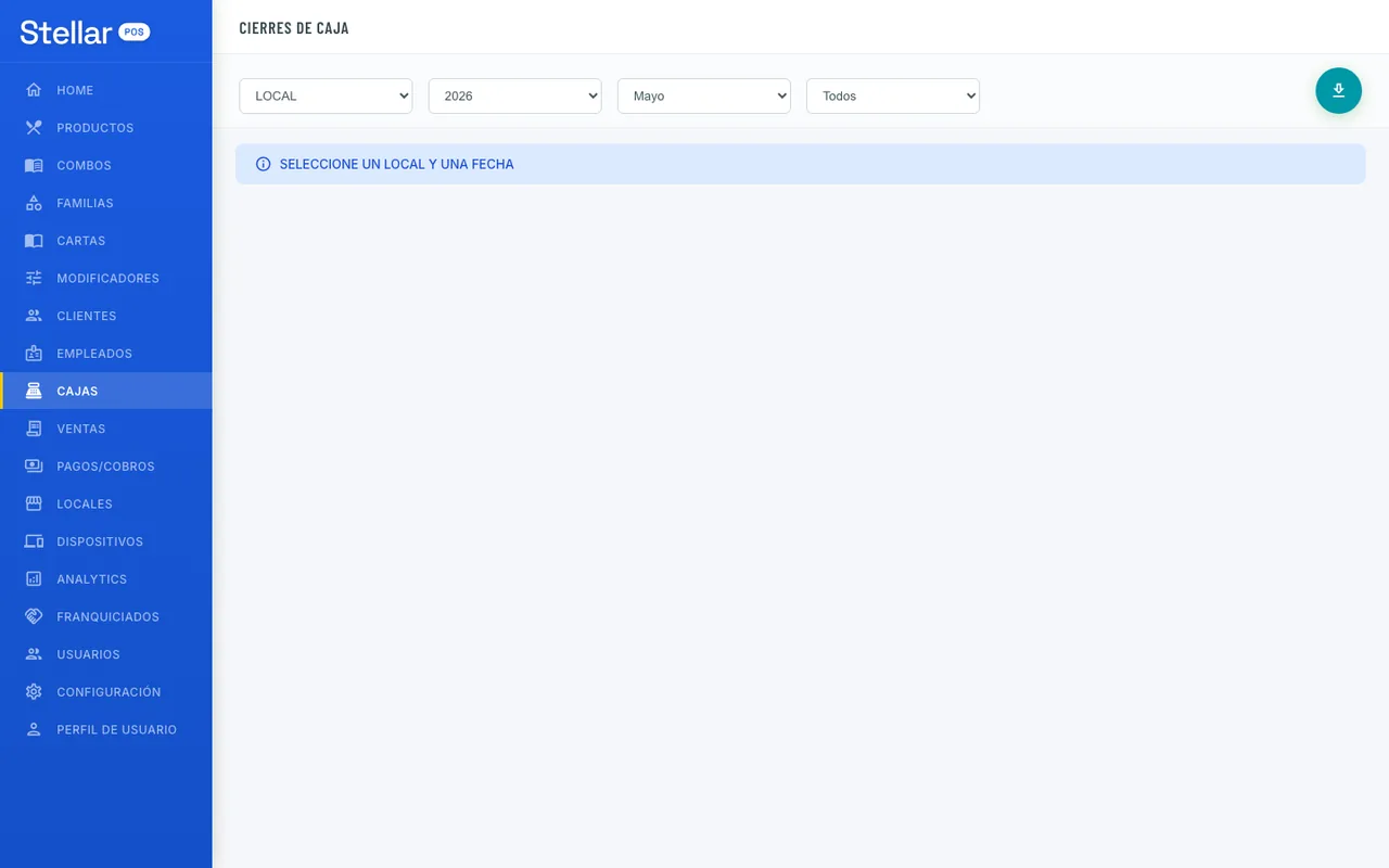 Cierres de caja en el admin de Stellar POS