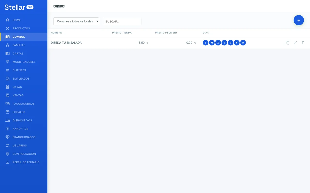 Gestión de combos en el admin de Stellar POS