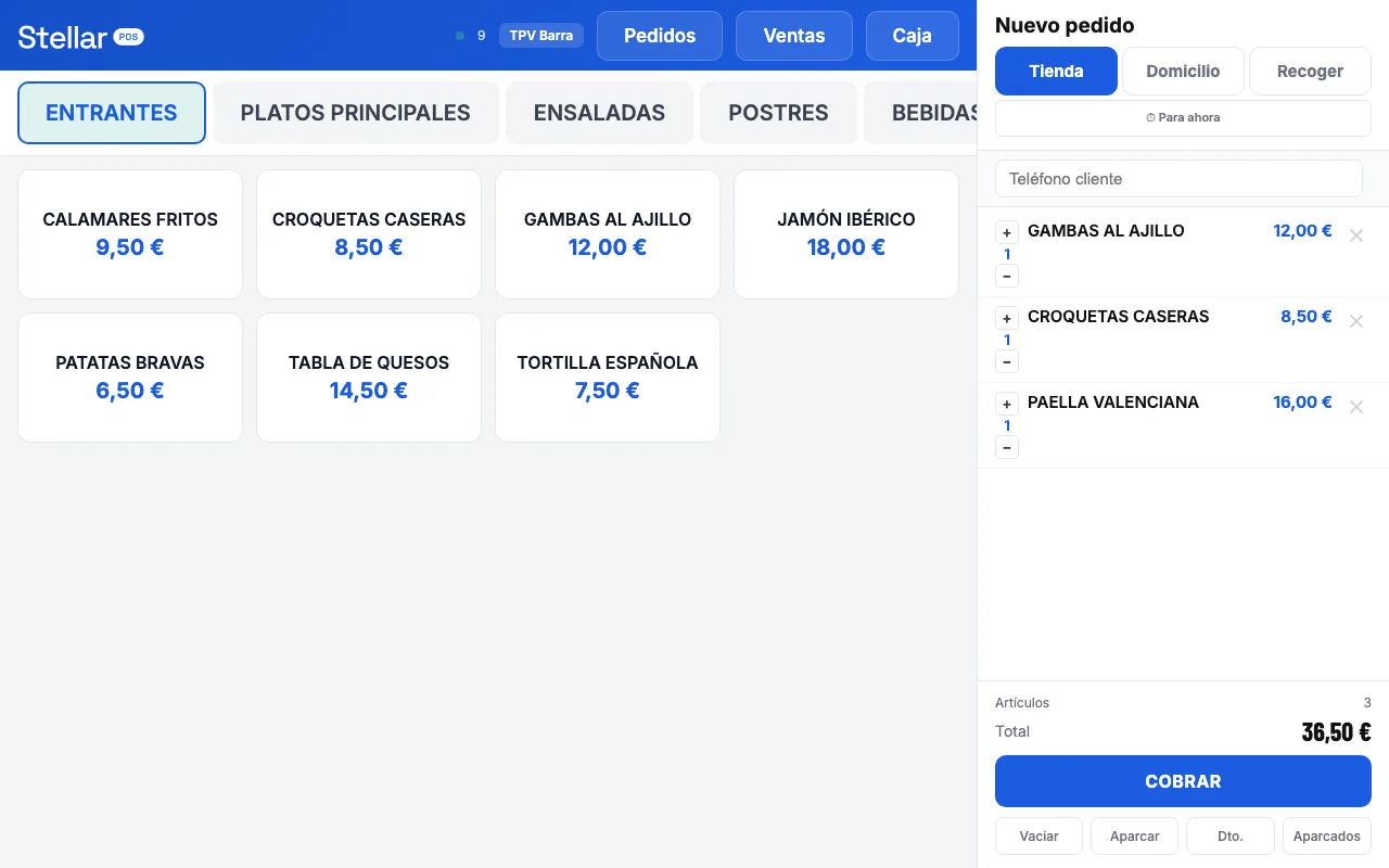 Stellar POS — pantalla de cobro táctil