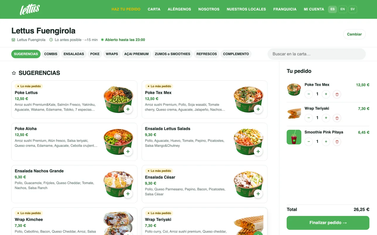 Stellar Store — carta de una tienda online con las categorías, fotos de producto y el pedido a la derecha