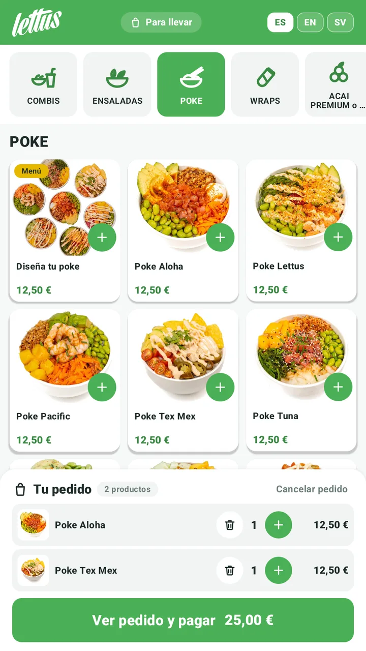 Stellar Kiosk — the menu on the kiosk, with the categories at the top, dishes with photos and the order at the bottom with its total