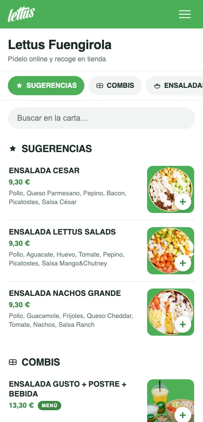 Stellar Store — la misma tienda vista en un teléfono, con la carta en una columna